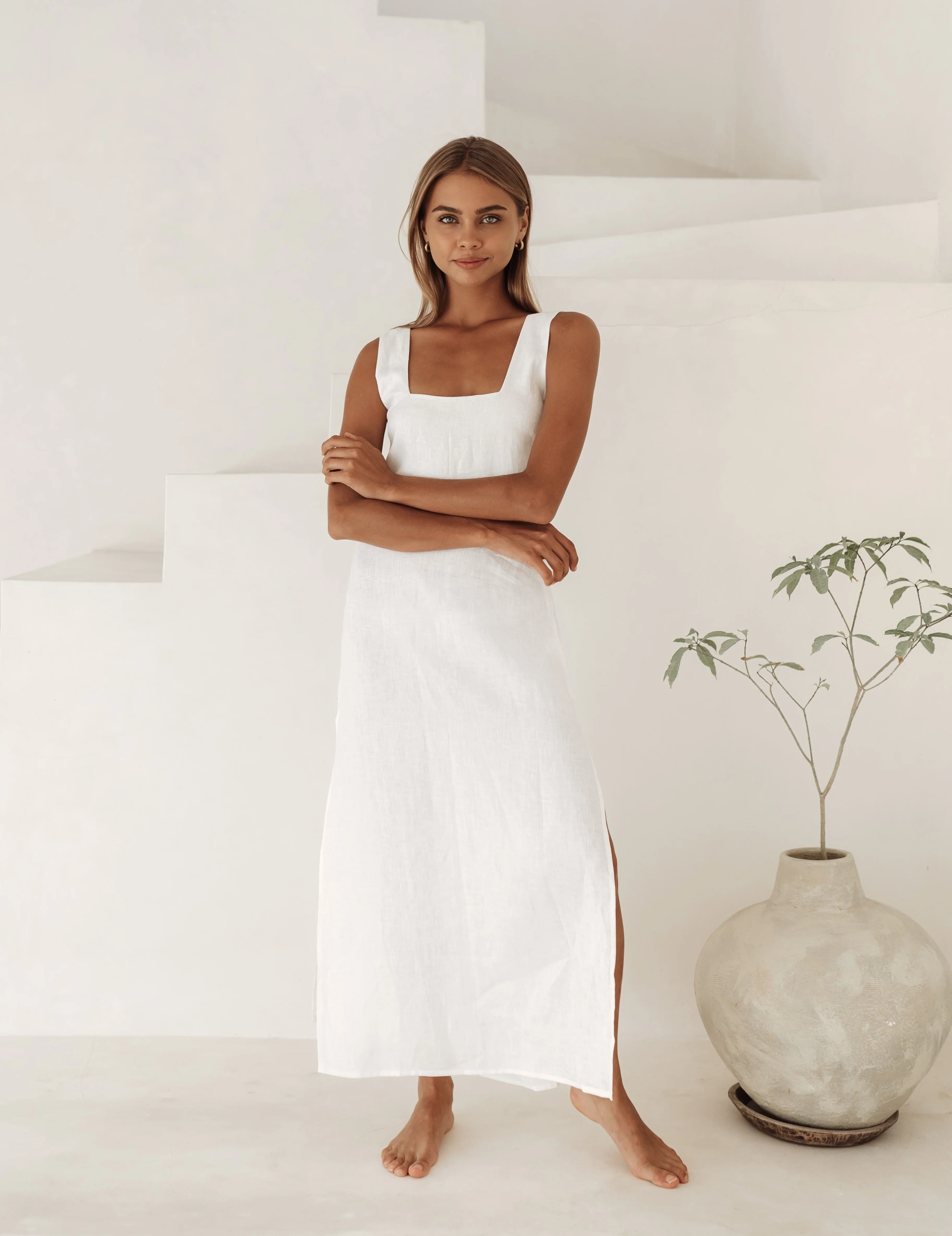 Structured Strap Dress Off White